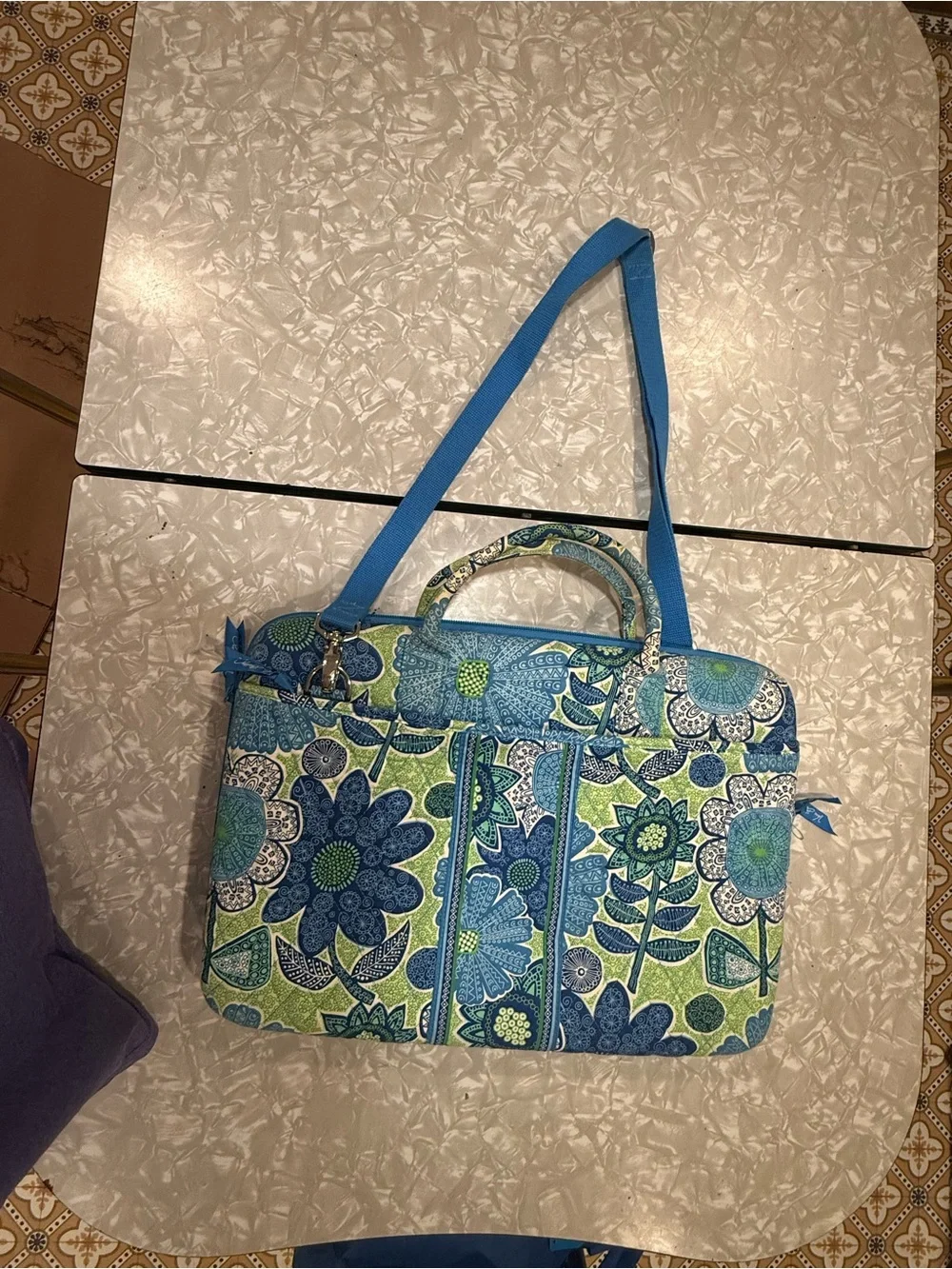 Vera Bradley Blue and Green Floral Quilted Laptop Bag